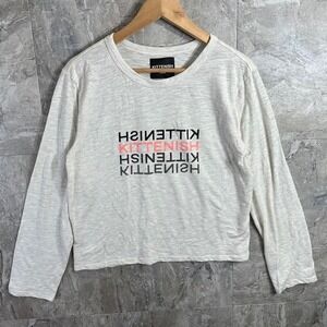 Kittenish grey long sleeve t shirt Woman's Size L #kawaii #pastel #Top #summer